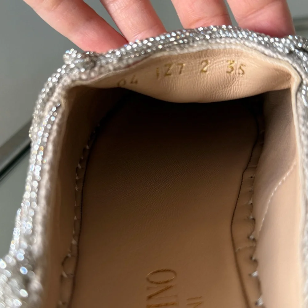 New VALENTINO GARAVANI Crystal-embellished linen espadrille mules $1,150 35